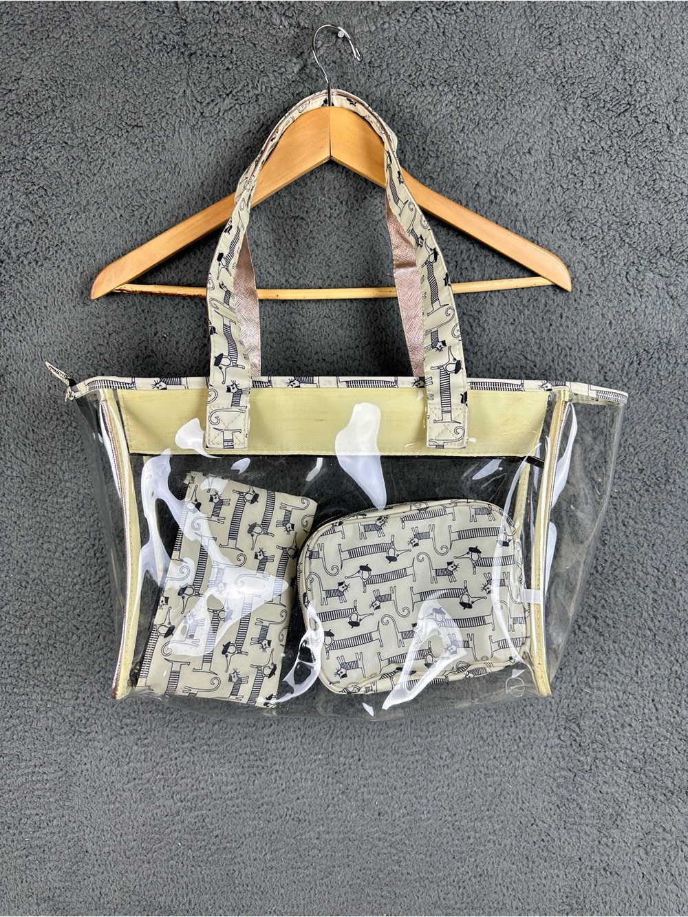 Primrose Hill London Bag Set 3 Piece French Dog Cat Beret Print Cream Travel